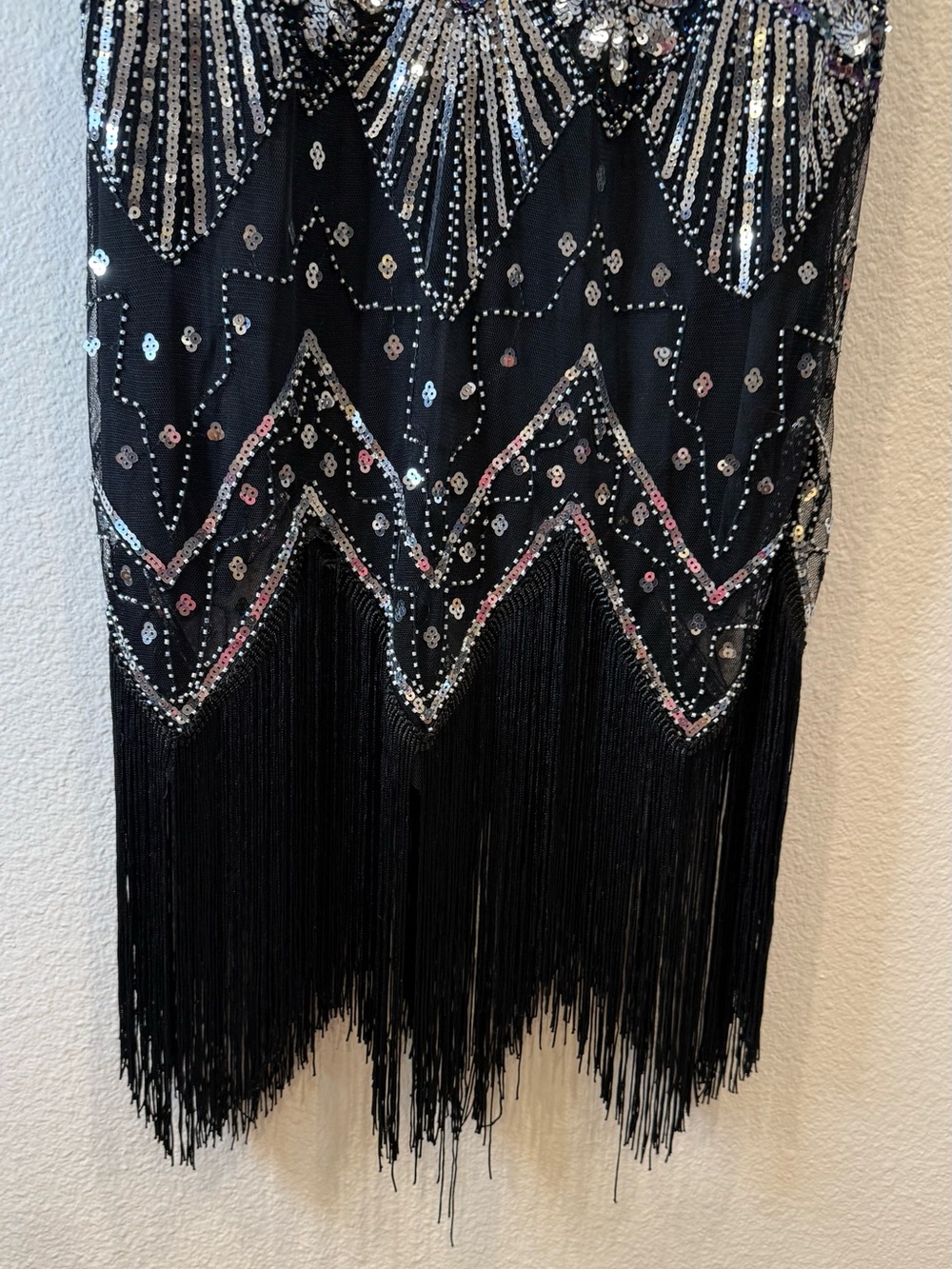 NWOT 1920’s Vintage Style Flapper Dress Sequins Fringe Black Silver Art Deco - Picture 7 of 11